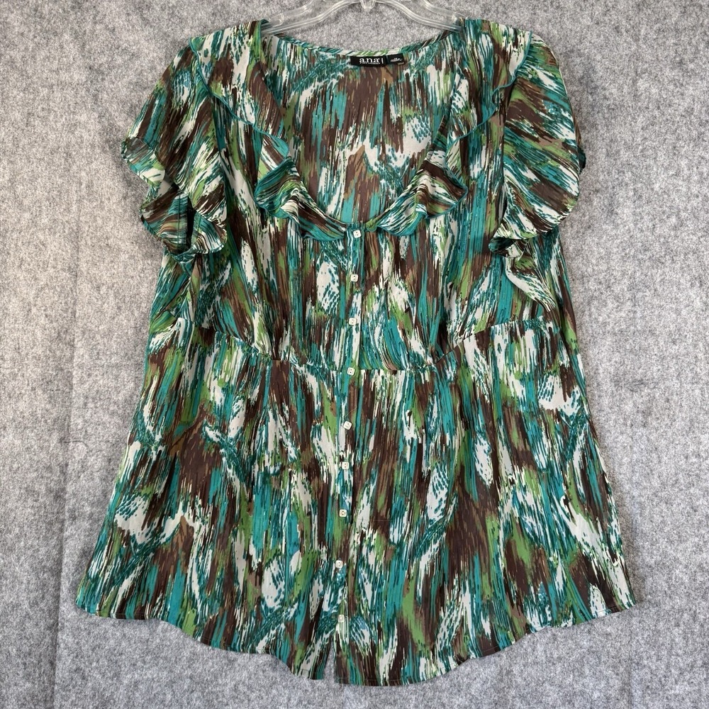 Whimsy Chiffon Babydoll Top Womens 1X Green Forest Fairy Y2K Sheer Ruffle